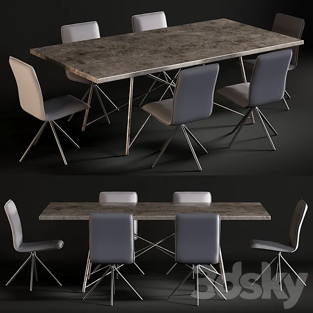 Dining Table Roman Iron Base And Chair Whirl 3D Model