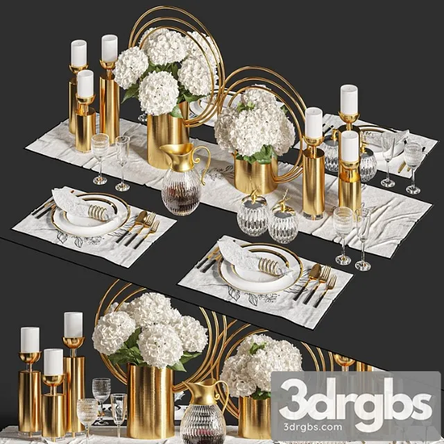 Dinner Table Set 01 3D Model Download