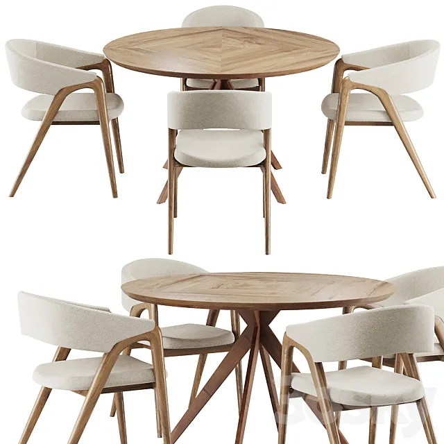 Dinning chair and table set3 3D Model