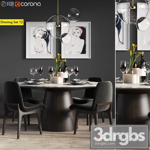 Dinning Set 12 3D Model Download