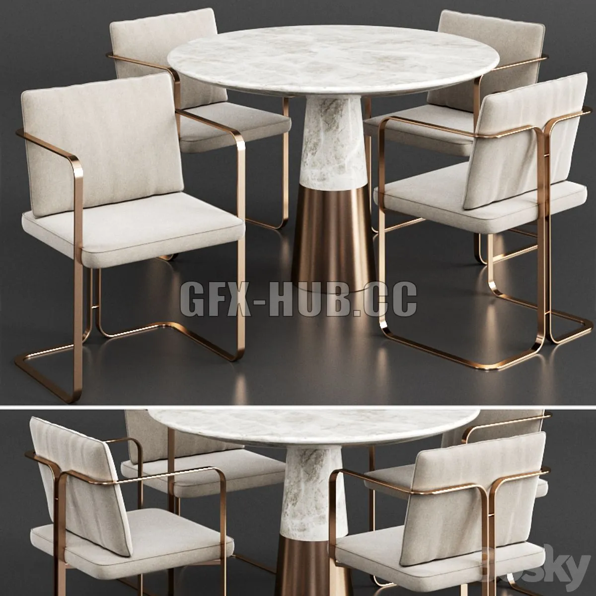 Dinning Set 6 (S2 MURENA chair and CB2 VEX table) 3D Model
