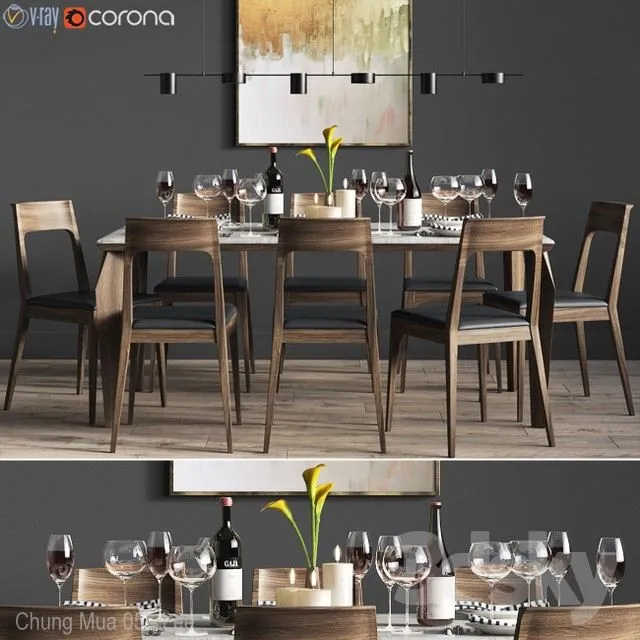 Dinning set candle side chair leather 3D Model
