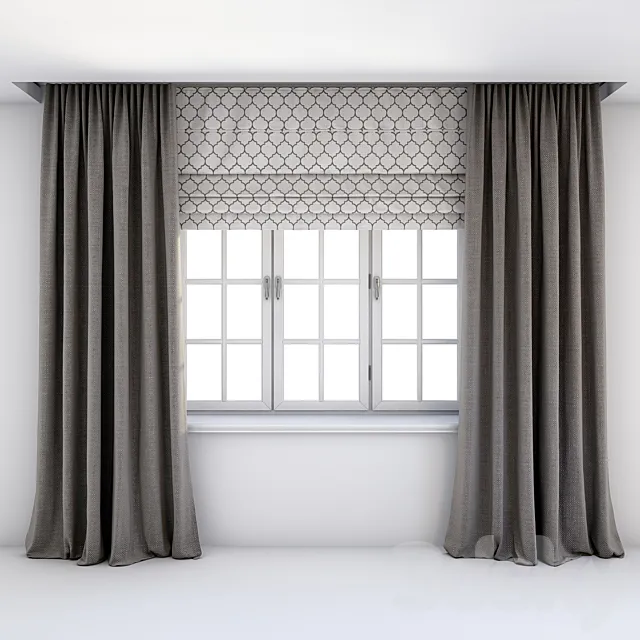 Direct curtains in the floor and Roman curtains 3DModel Direct curtains in the floor and Roman curtains 3DModel