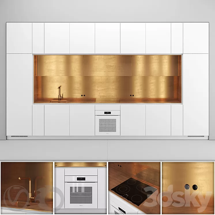 Direct NEL kitchen with brass 3D Model Direct NEL kitchen with brass 3D Model