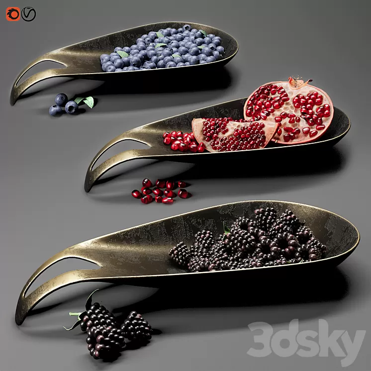 Dish with berries and fruits 3D Model Free Download
