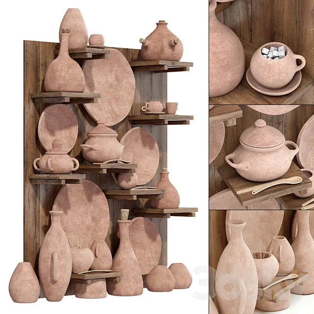 Dishes clat rack n10 _ Clay crockery rack 3D Model