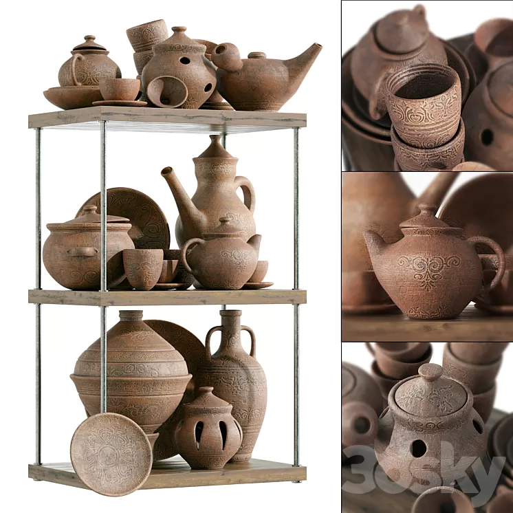 Dishes clay rack n11 \/ Clay crockery rack 3D Model Free Download