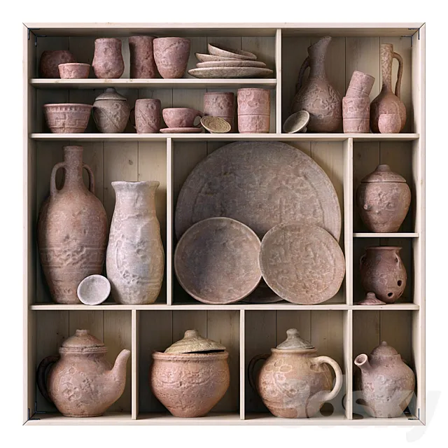 Dishes clay rack n14 _ Rack with clay dishes no.14 3D Model