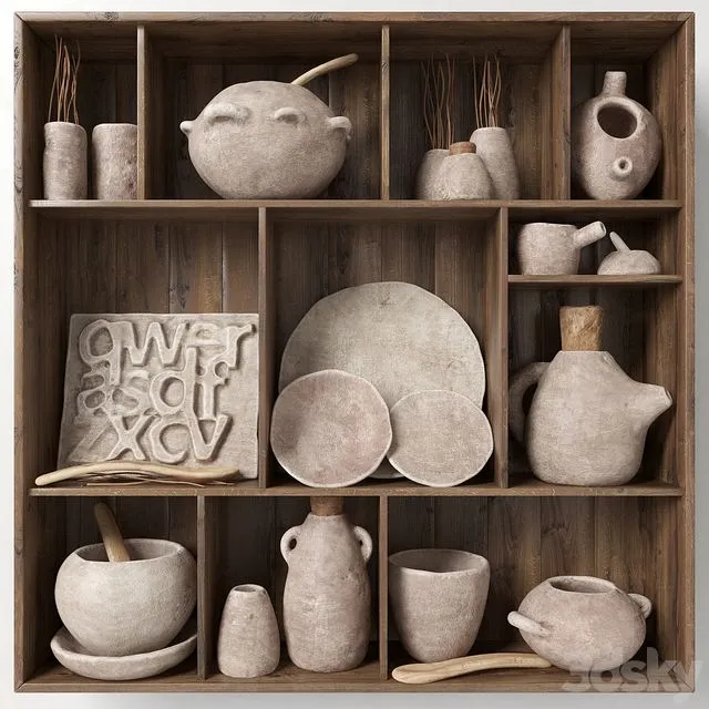 Dishes clay rack n3 Rack with clay dishes 3D Model