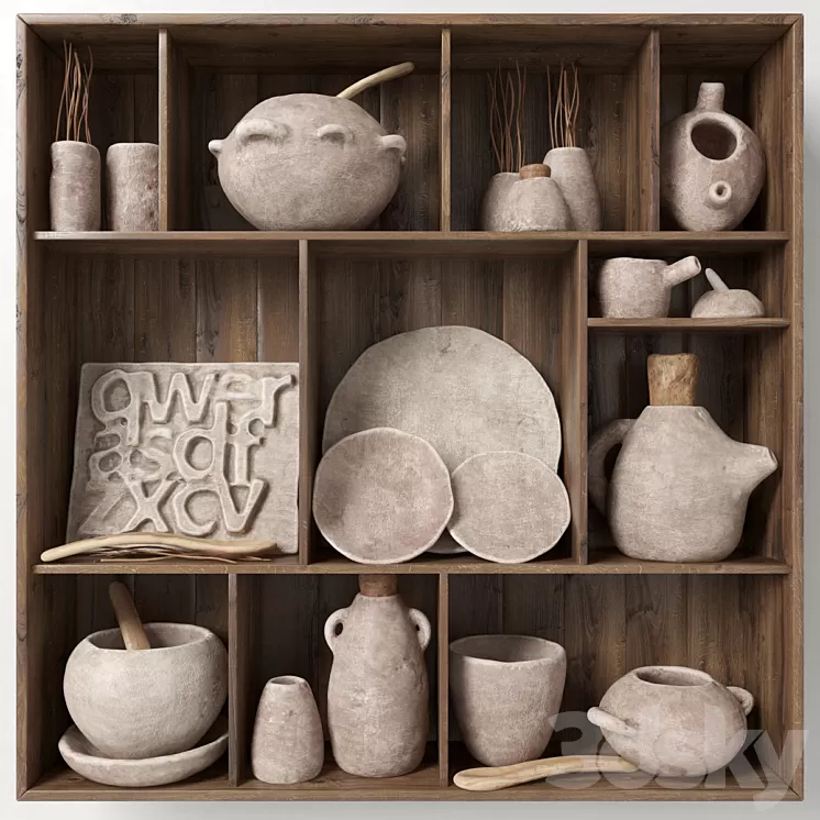 Dishes clay rack n3 / Rack with clay dishes 3D Model