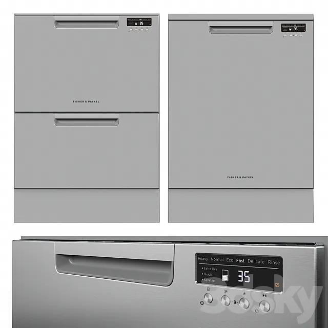 Dishwasher Fisher & Paykel DD60DCHX9 DW60FC2X1 3D Model Dishwasher Fisher & Paykel DD60DCHX9 DW60FC2X1 3D Model