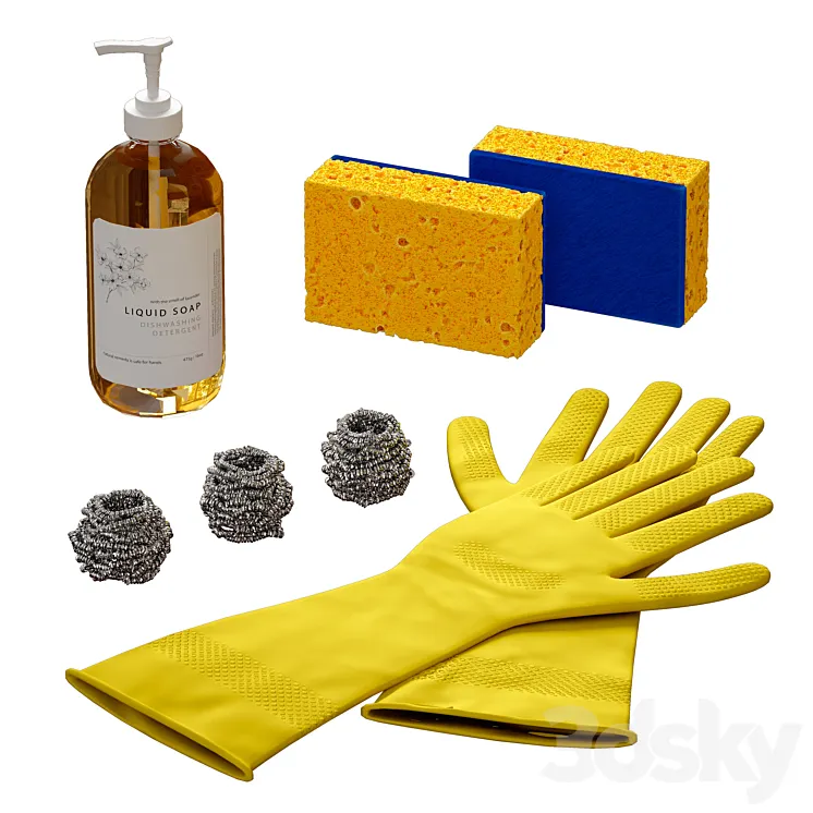 Dishwashing set Sponge Gloves 3D Model Free Download