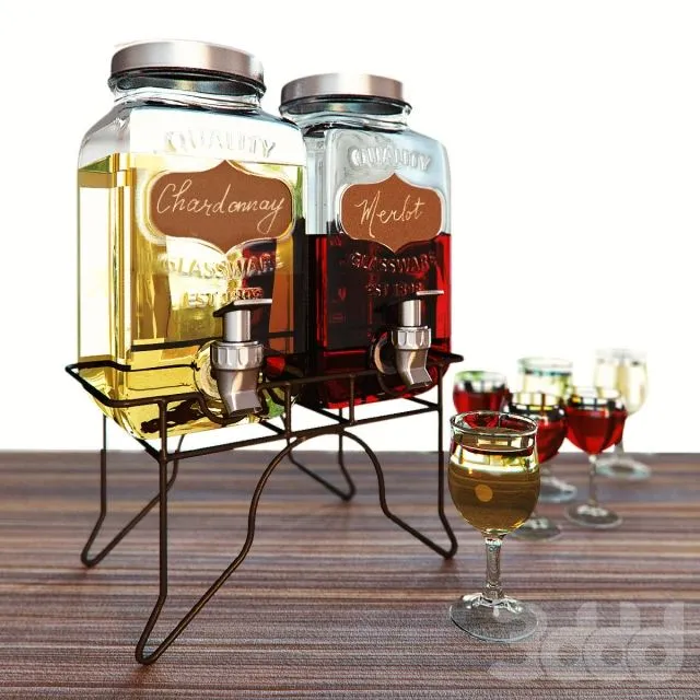 Dispencers with white and red wine 3D Model