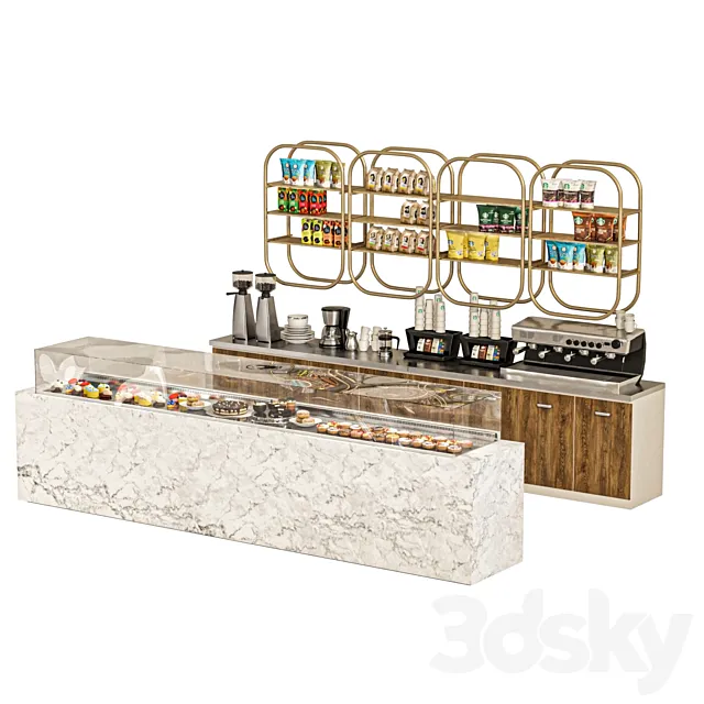 Display case with desserts. coffee house 3D Model