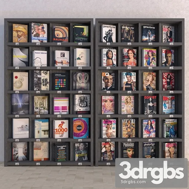 Display racks with books and magazines – vray material 2 3D Model Download Display racks with books and magazines – vray material 2 3D Model Download