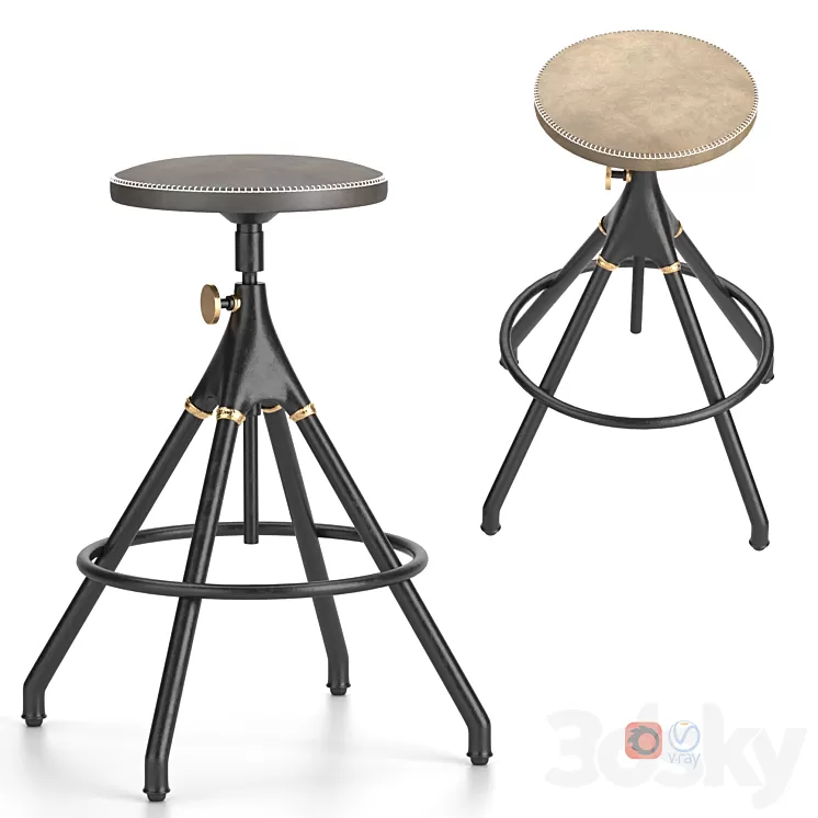 District Eight-Akron Counter Stool With Leather Seat 3D Model District Eight-Akron Counter Stool With Leather Seat 3D Model
