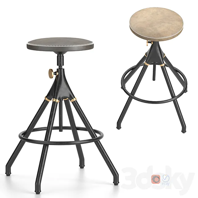 District Eight-Akron Counter Stool With Leather Seat 3DModel