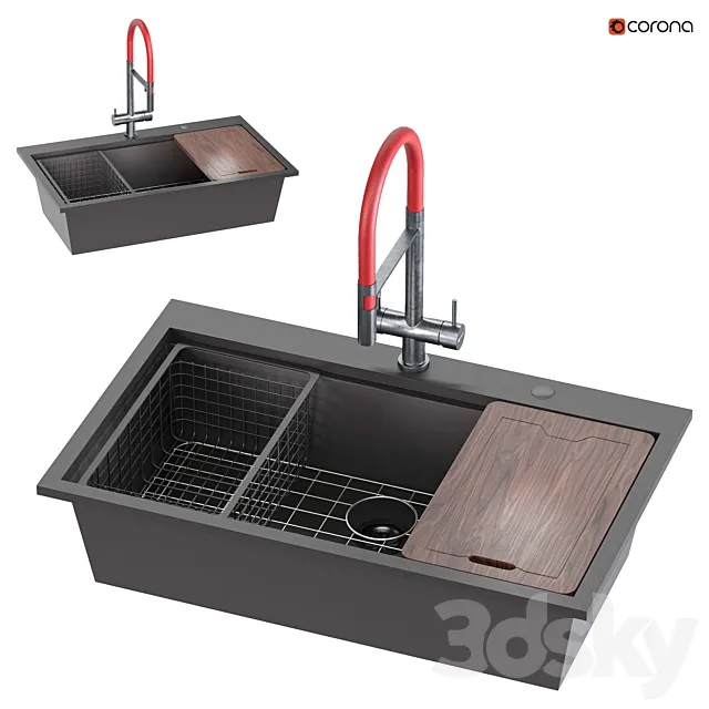 Doirteal 33 inch Drop in Black Farmhouse Sink 3D Model Doirteal 33 inch Drop in Black Farmhouse Sink 3D Model