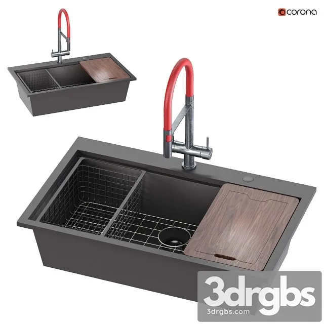 Doirteal 33 Inch Drop in Black Farmhouse Sink 3D Model Download