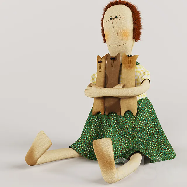 Doll Thekla and her cats 3D Model Doll Thekla and her cats 3D Model