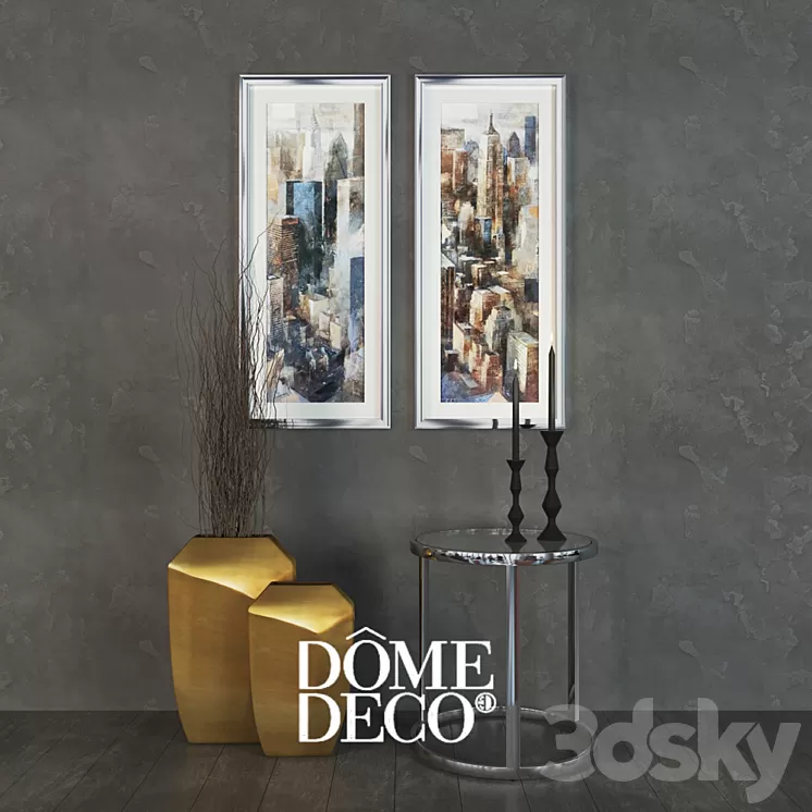 Dome Deco decor set a table with vases and paintings 3D Model