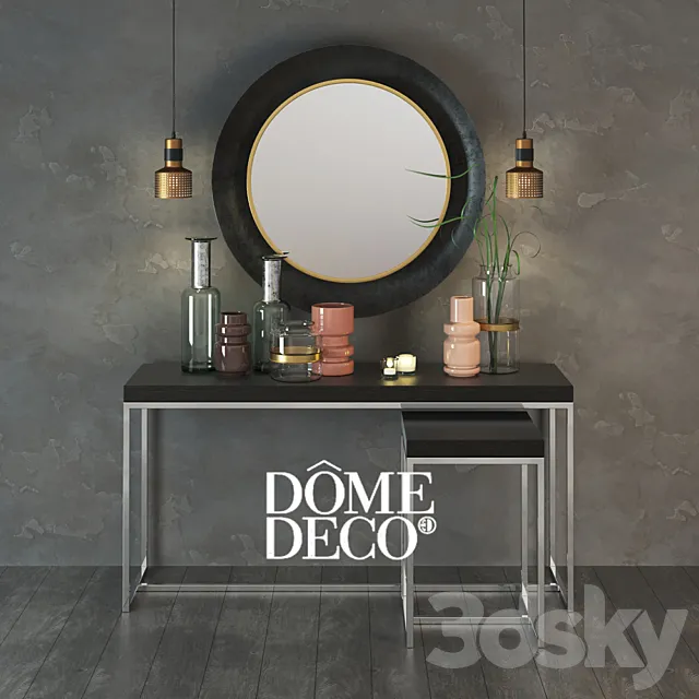 Dome Deco decor set with vases console. mirror 3DModel Dome Deco decor set with vases console. mirror 3DModel