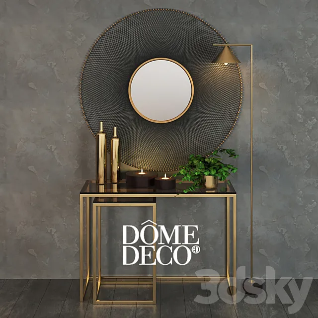 Dome Deco set decor vases and console with a mirror and a floor lamp 3D Model Dome Deco set decor vases and console with a mirror and a floor lamp 3D Model