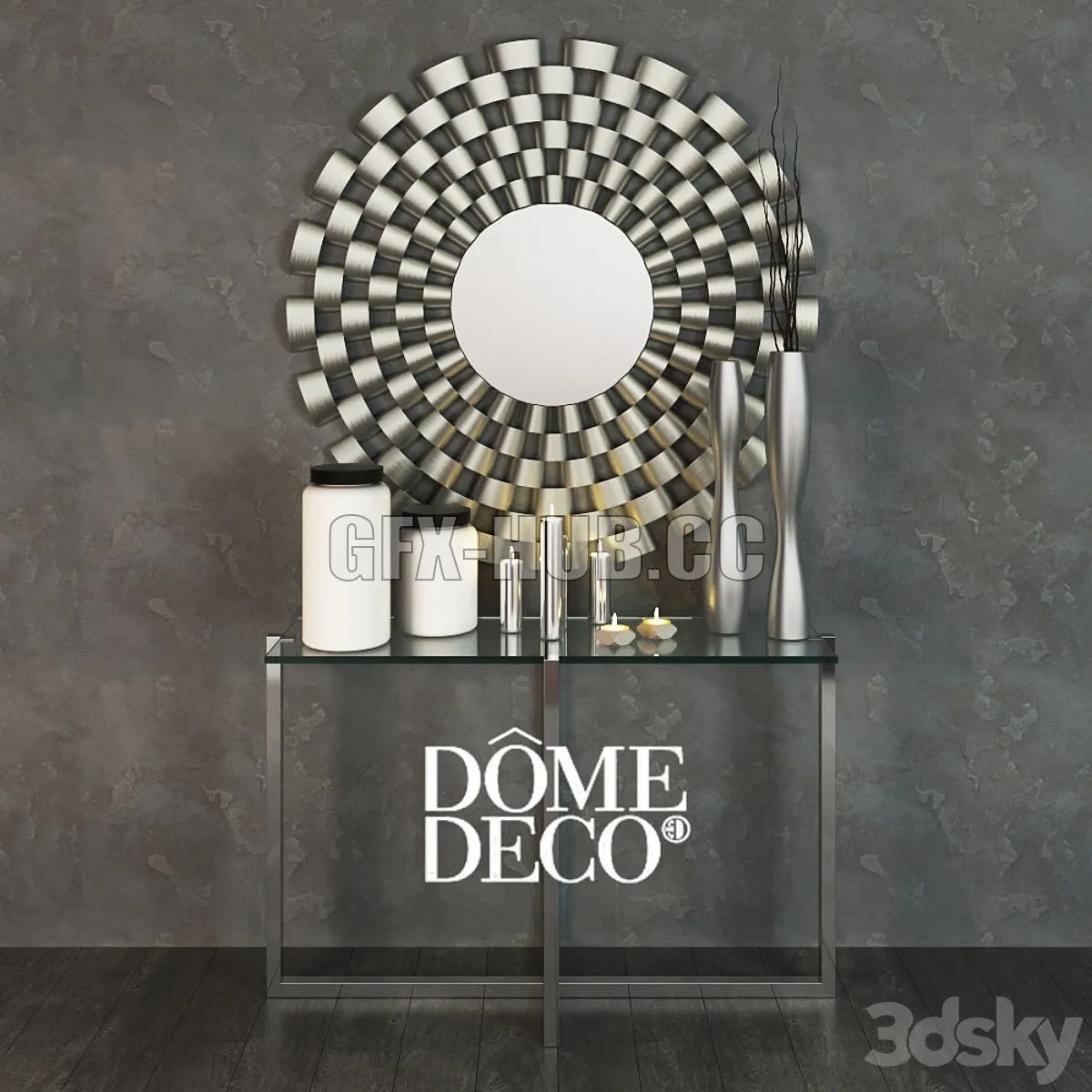 Dome Deco set decor vases and console with mirror 3D Model Dome Deco set decor vases and console with mirror 3D Model