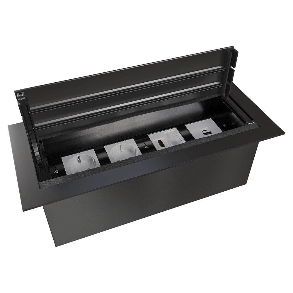 Donel  – Tabletop recessed socket block with hinged cover DDSB8HLB 3D Model