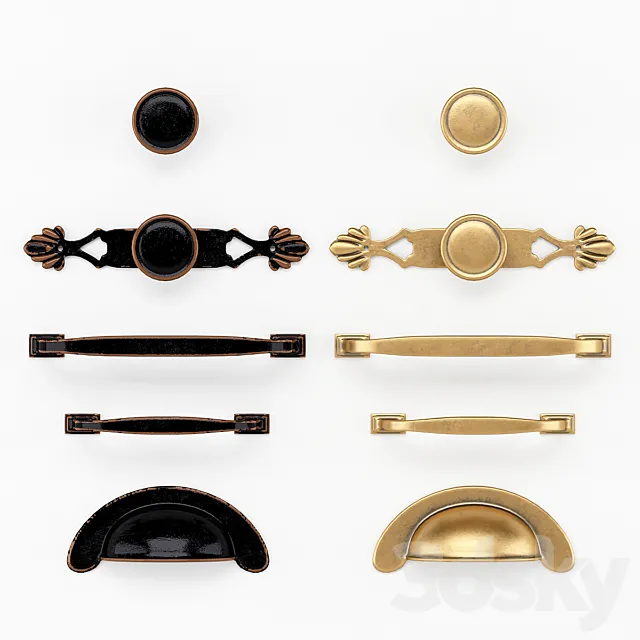 Door Handles & Knobs Set 6 3D Model