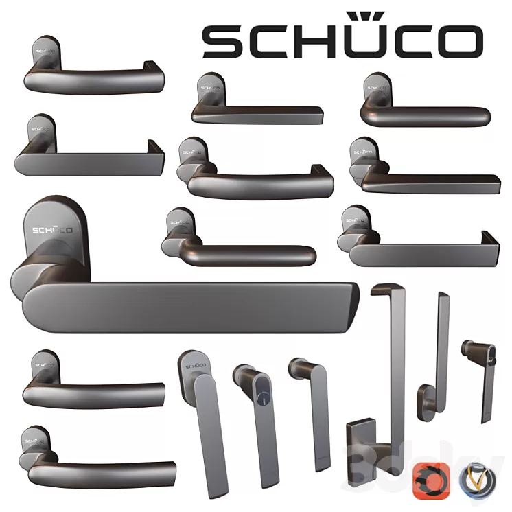 Door knobs (14 pcs) window (6 pcs) Schuco 3D Model