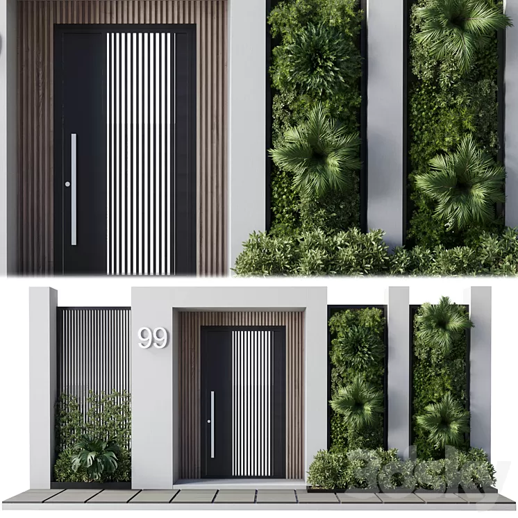 Door outdoor entrance and fence and graden 04 3D Model Door outdoor entrance and fence and graden 04 3D Model