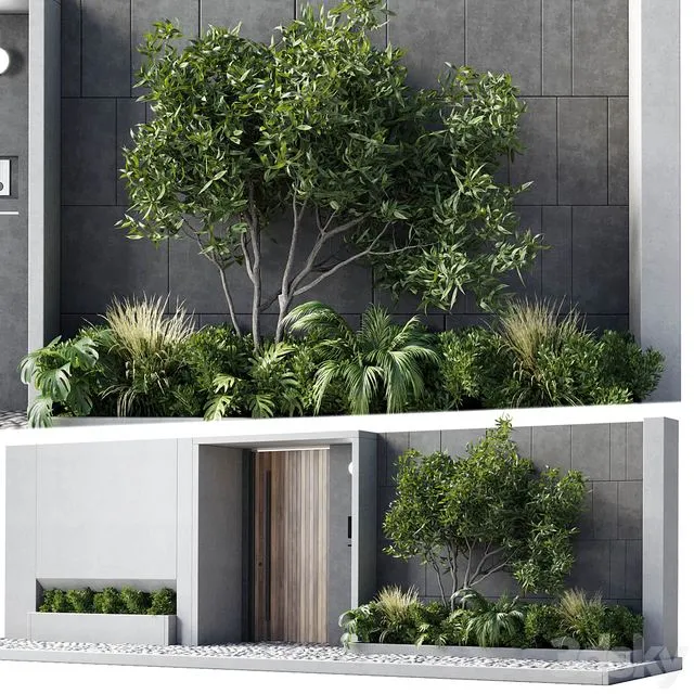 Door outdoor entrance and fence and graden 05 3D Model