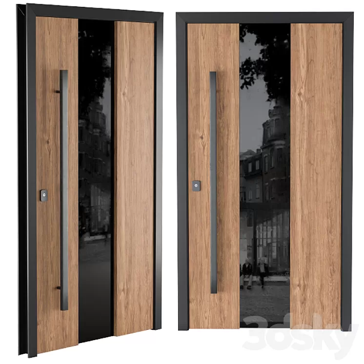 Door Wooden and Glass 3D Model