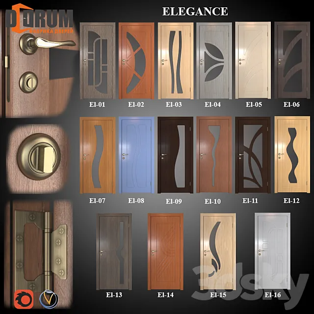 Doors (16 pcs. 20 colors) series Elegance 3D Model