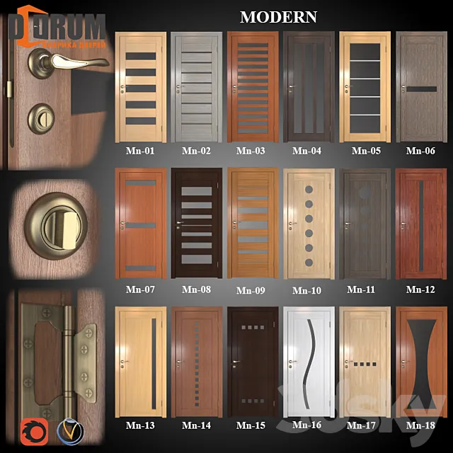 Doors (18 pcs. 20 colors) series Modern Part 1 3DModel
