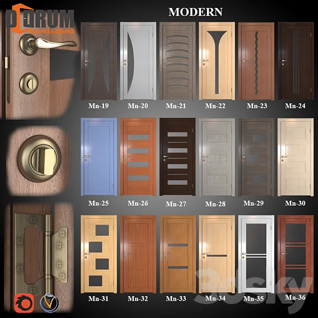 Doors (19 pcs. 20 colors) series Modern Part 2 3D Model