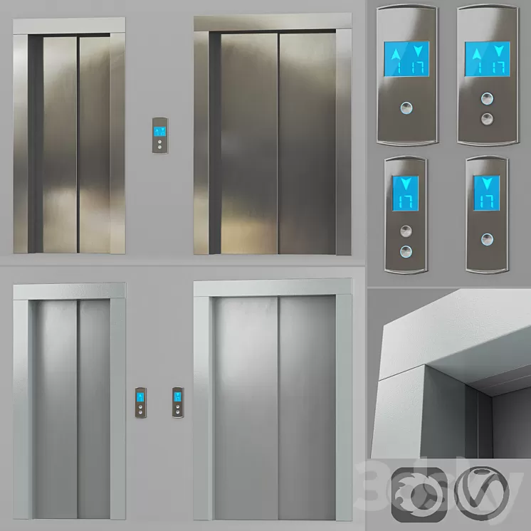 Doors with facings and post-call lift OTIS in 2 colors 3D Model