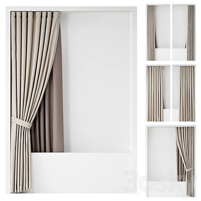 Double bath curtain on ceiling cornice 3D Model Double bath curtain on ceiling cornice 3D Model