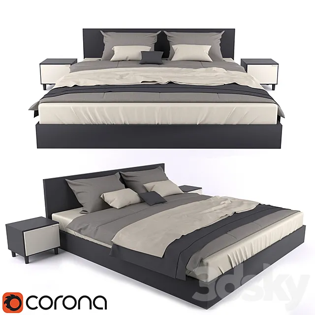 Double bed with curbstones in Art Nouveau style 3DModel