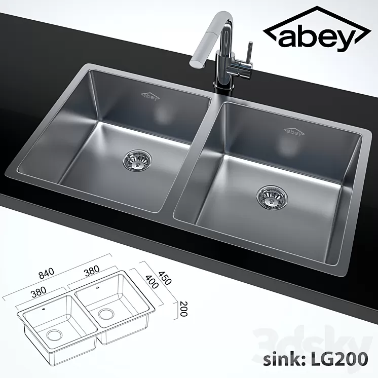 Double kitchen sink + Ovale Sink Mixer With Pull-Out 3D Model Double kitchen sink + Ovale Sink Mixer With Pull-Out 3D Model