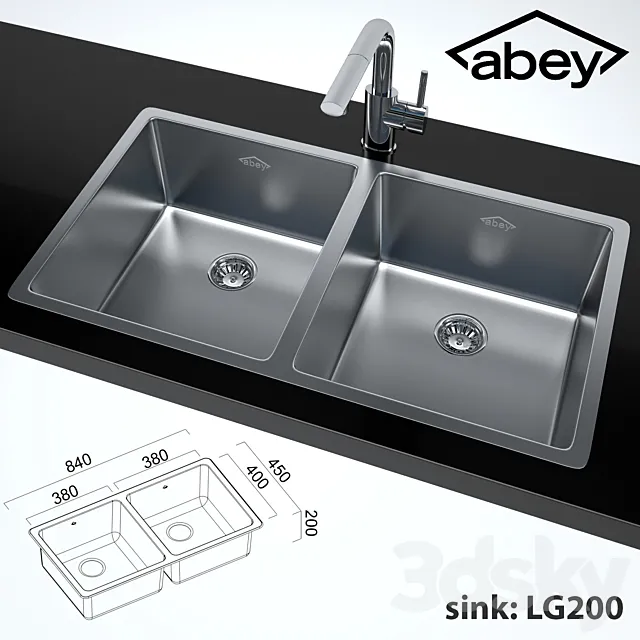 Double kitchen sink + Ovale Sink Mixer With Pull-Out 3DModel Double kitchen sink + Ovale Sink Mixer With Pull-Out 3DModel