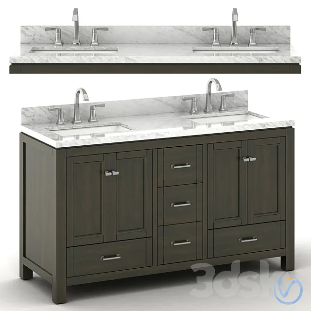 Double sink wooden vanity with Carrara marble top 3D Model Double sink wooden vanity with Carrara marble top 3D Model