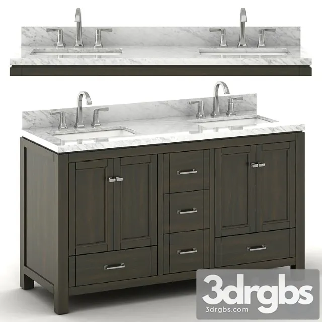 Double Sink Wooden Vanity With Carrara Marble Top 6 3D Model Download