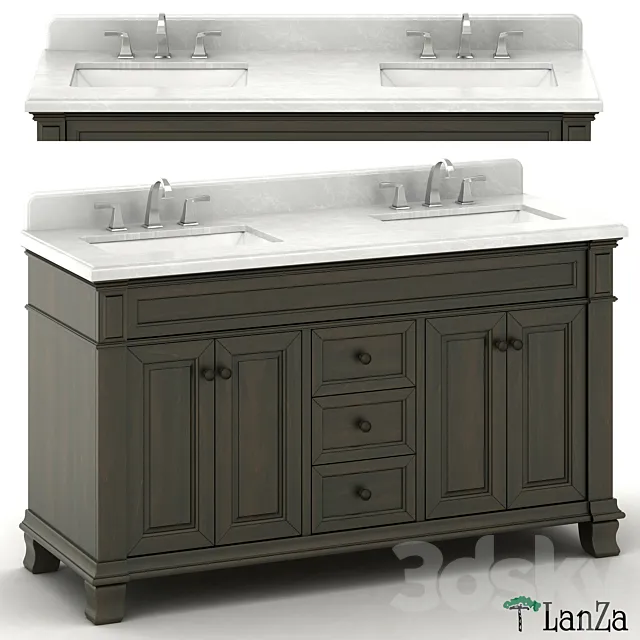 Double sink wooden vanity with metal faucet 3D Model Double sink wooden vanity with metal faucet 3D Model
