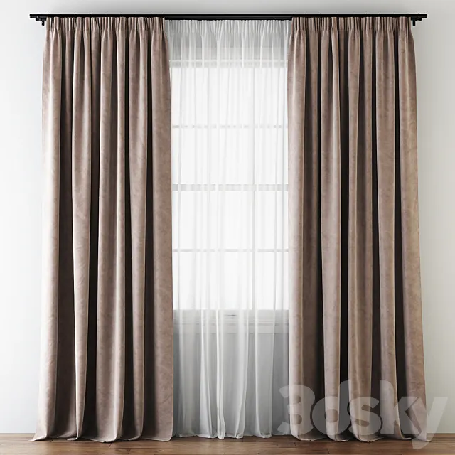 Draped Velvet Tape Curtains with Tulle 3D Model Draped Velvet Tape Curtains with Tulle 3D Model