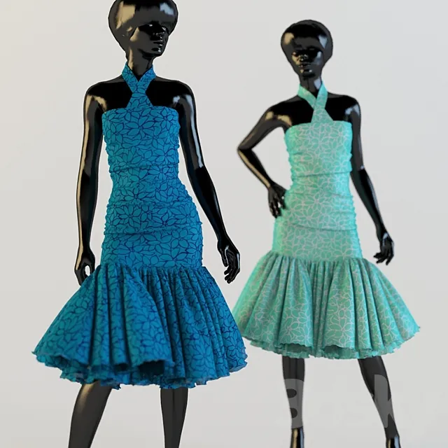 Dress on a mannequin in 2 positions 3D Model