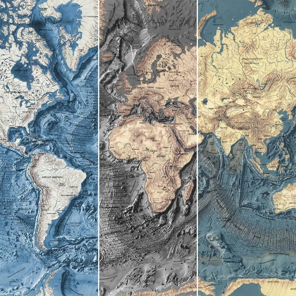 Dress-wall – Wallpaper World map depths of oceans 3D Model