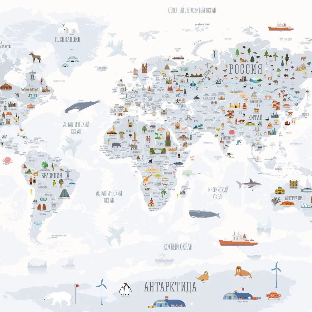 Dress-wall – Wallpaper World map with landmarks white 3D Model