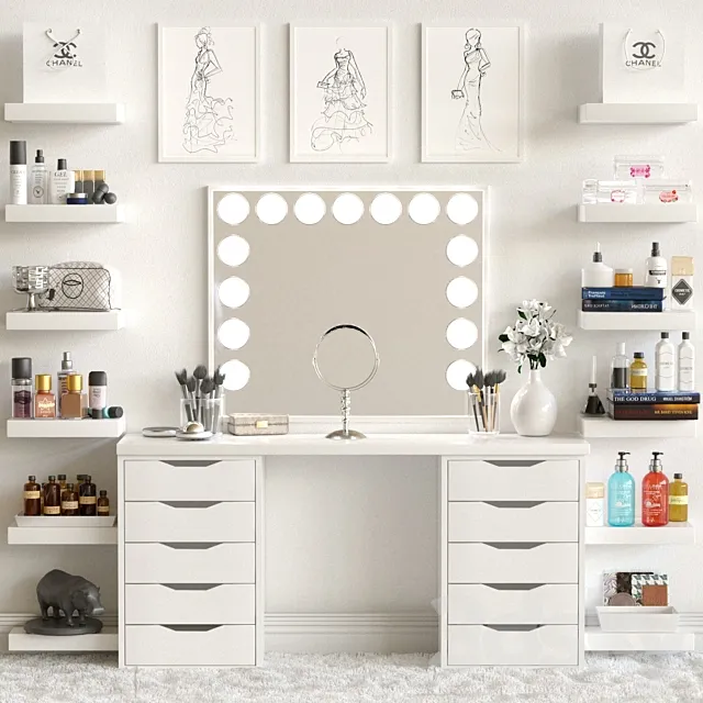 Dressing table and shelves with cosmetics. Makeup 3 3DModel Dressing table and shelves with cosmetics. Makeup 3 3DModel